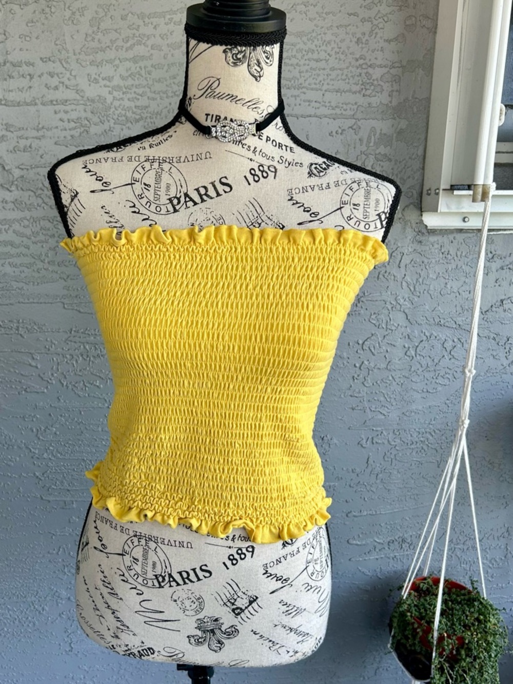 Yellow Smocked Strapless Ruffle Crop Top boho, cowgirl, hippie,mother earth
